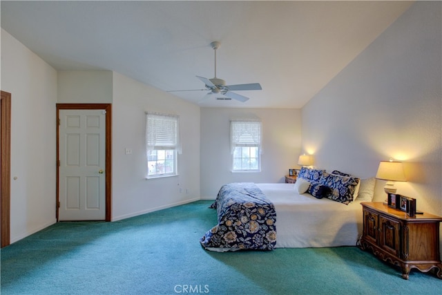 bedroom featuring ceiling fan and carpet flooring