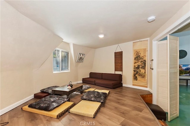 living room with hardwood / wood-style flooring