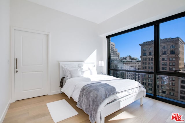 bedroom with light hardwood / wood-style flooring