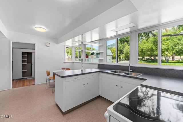 kitchen with plenty of natural light, wood-type flooring, white cabinets, and sink