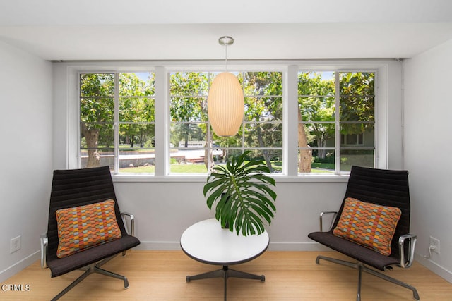 living area with a wealth of natural light and hardwood / wood-style floors