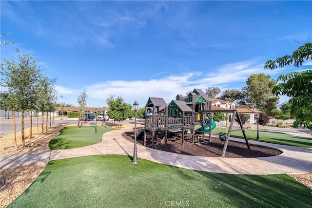 view of jungle gym with a yard