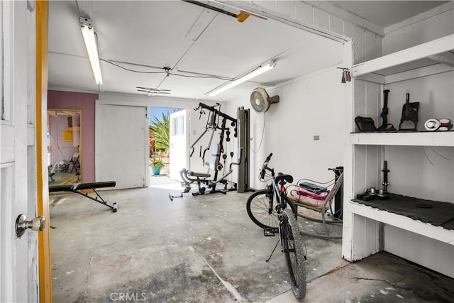 workout area with concrete floors