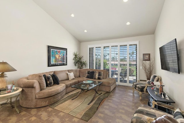 living room with lofted ceiling