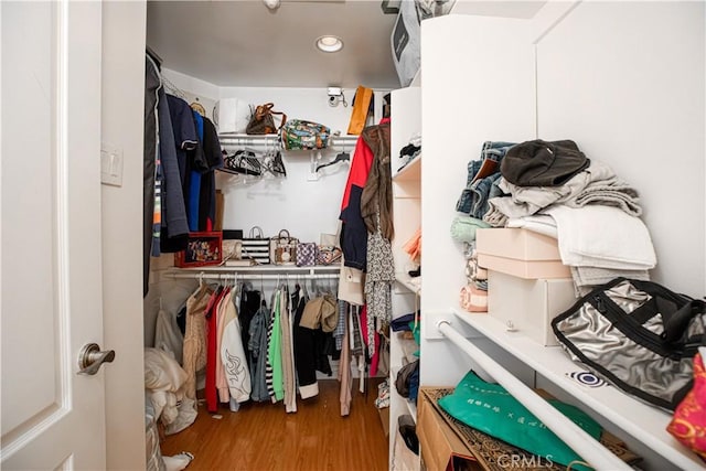 spacious closet with hardwood / wood-style flooring