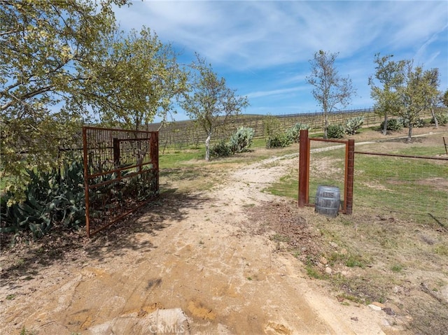 view of gate with a rural view