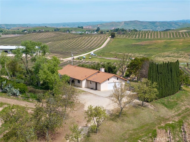 birds eye view of property with a rural view