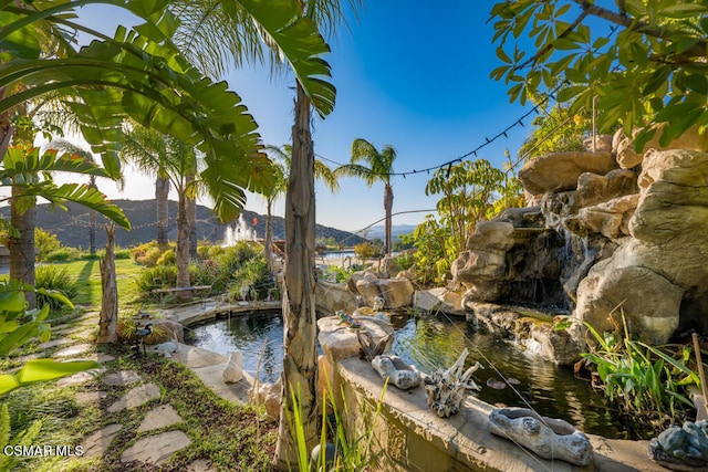 view of yard with a mountain view