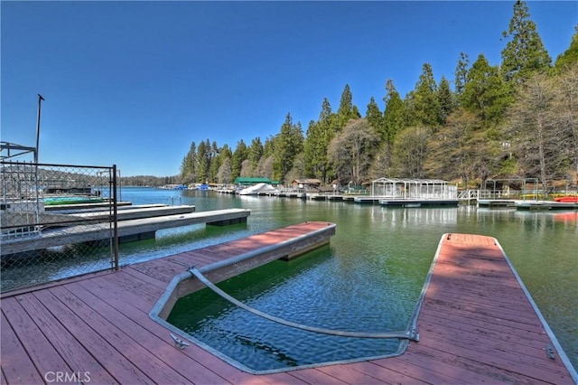 view of dock featuring a water view