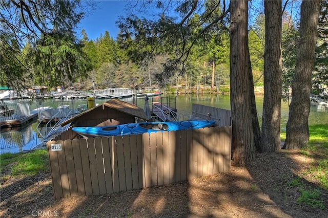 view of dock with a water view