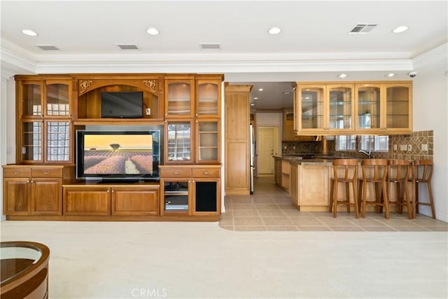 7264 W 88th Pl, Los Angeles, CA 90045 - living area with ornamental molding, recessed lighting, and light tile patterned floors
