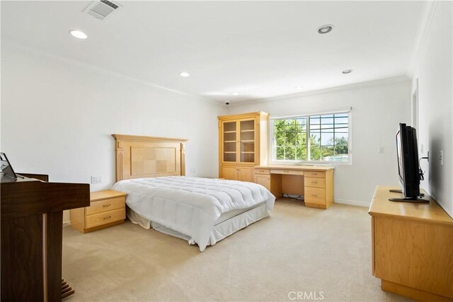 7264 W 88th Pl, Los Angeles, CA 90045 - bedroom with crown molding, light colored carpet, recessed lighting, and baseboards