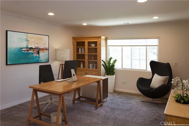 7264 W 88th Pl, Los Angeles, CA 90045 - carpeted home office featuring baseboards, ornamental molding, and recessed lighting