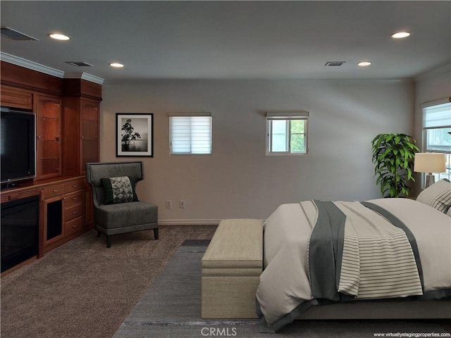 7264 W 88th Pl, Los Angeles, CA 90045 - bedroom with recessed lighting, multiple windows, crown molding, carpet flooring, and baseboards