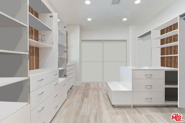 spacious closet featuring light hardwood / wood-style flooring