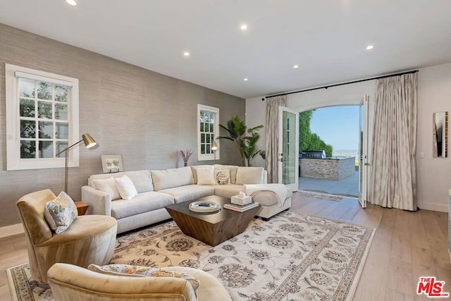 living room featuring light hardwood / wood-style flooring