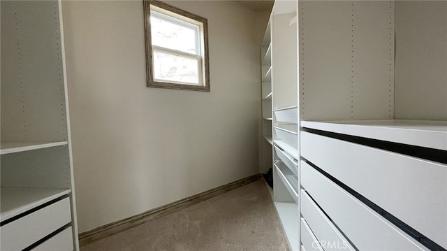 spacious closet with light colored carpet