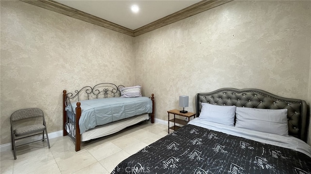 tiled bedroom with crown molding