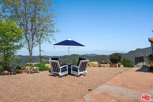 view of patio featuring a mountain view