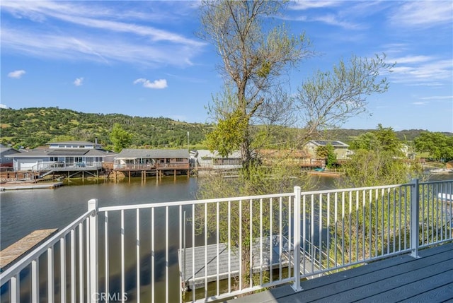 exterior space with a water view