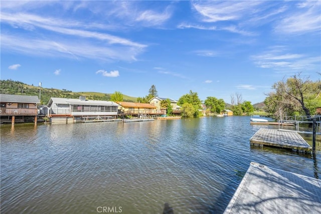 view of dock with a water view