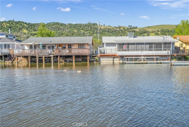 view of dock with a water view