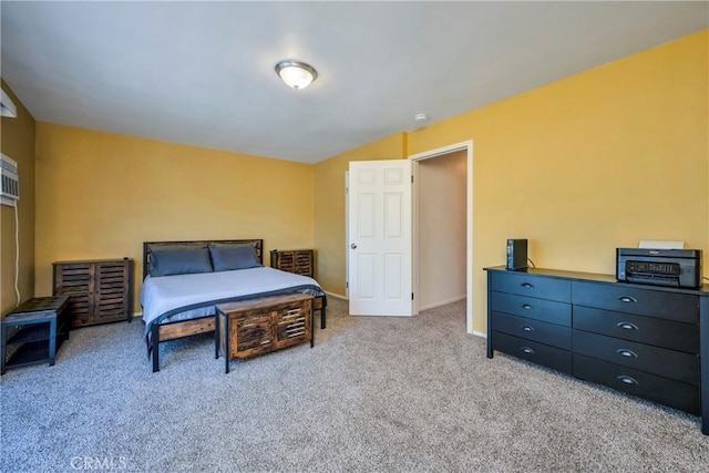 bedroom featuring light colored carpet