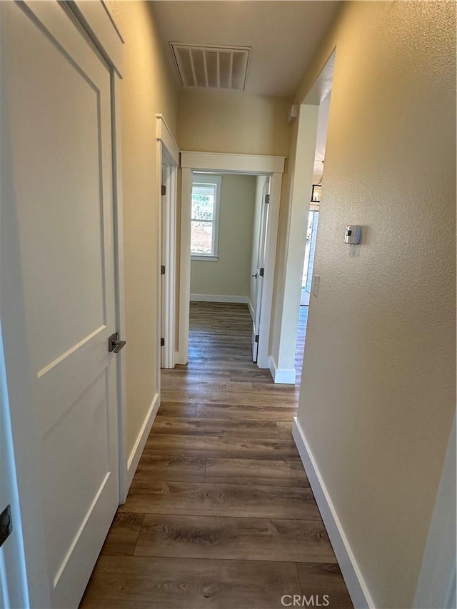 hallway featuring dark wood-type flooring