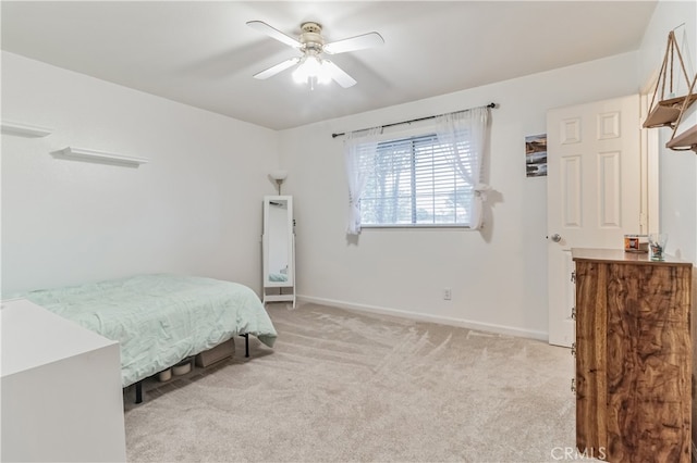 bedroom featuring carpet and ceiling fan