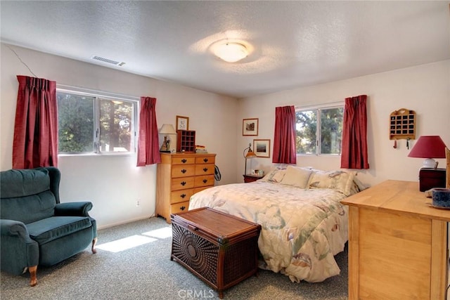 bedroom featuring carpet and a textured ceiling