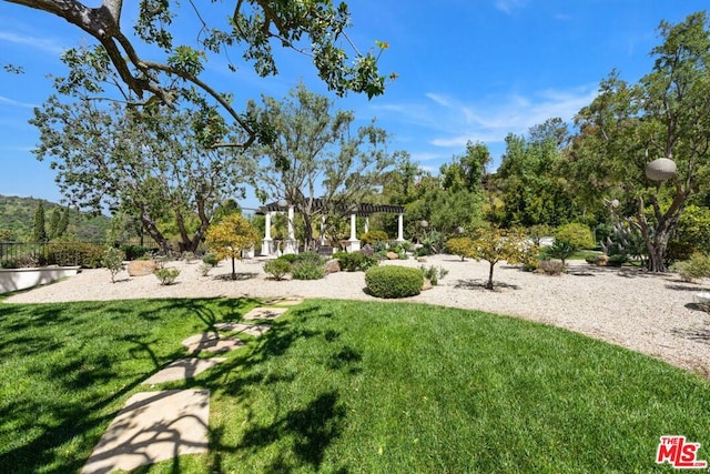 view of yard with a pergola