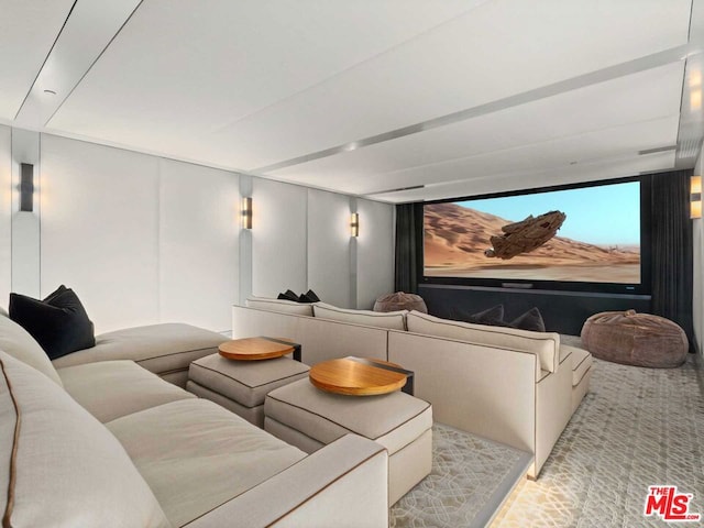 home theater featuring carpet floors