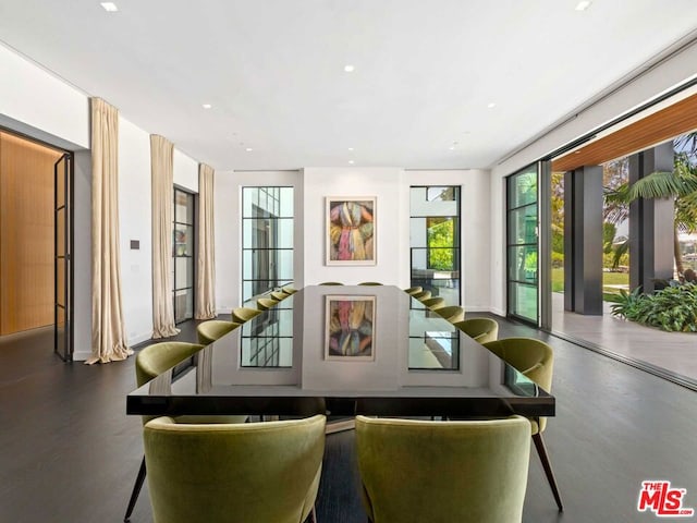 dining area with concrete flooring