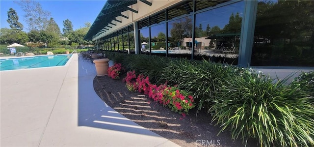 community pool with a patio area