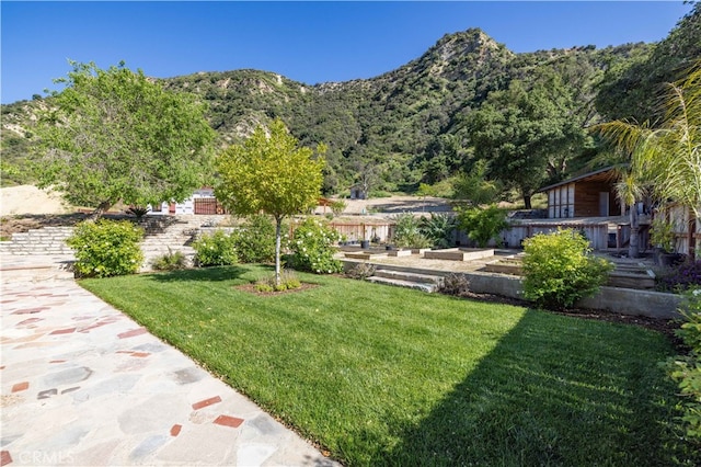 view of yard with a mountain view