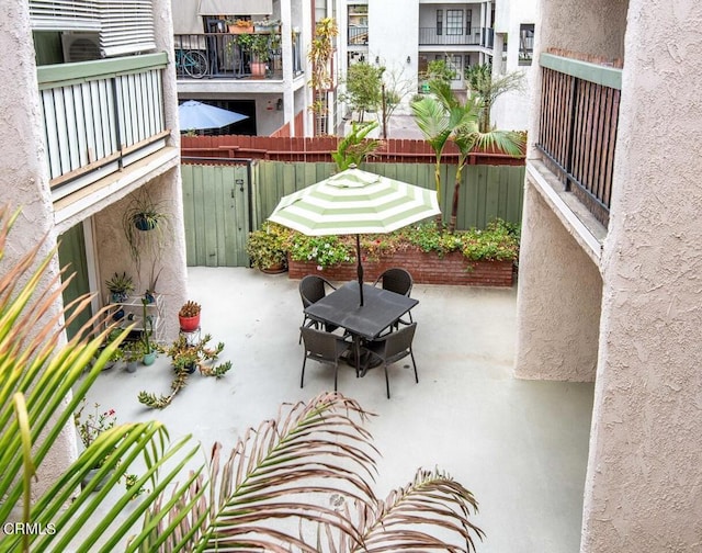 balcony with a patio area