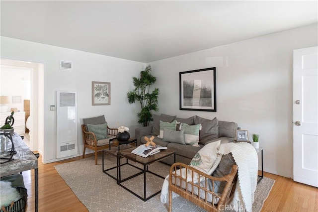 living room with light hardwood / wood-style flooring