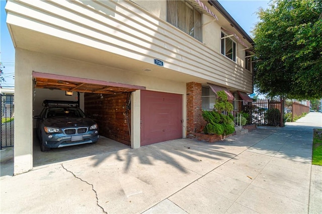 exterior space featuring a garage