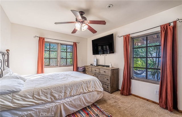 bedroom featuring carpet flooring and ceiling fan