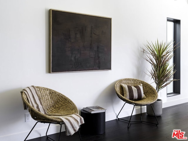 sitting room featuring dark wood-type flooring