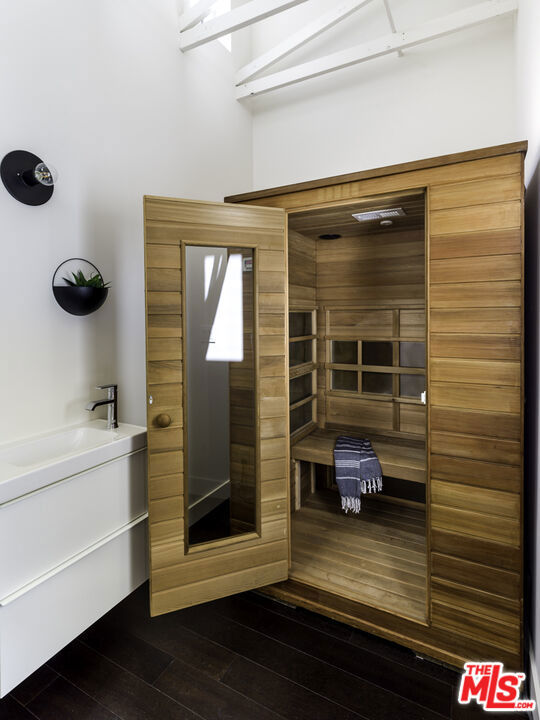 view of sauna / steam room with wood-type flooring