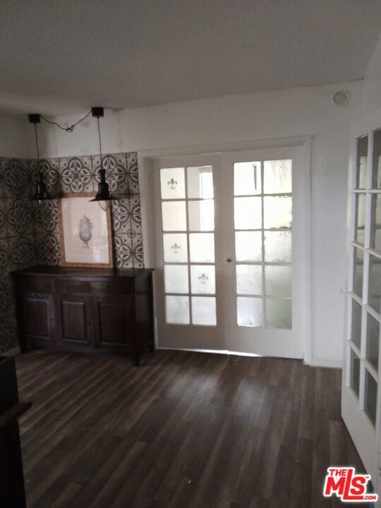 interior space featuring french doors and dark hardwood / wood-style flooring