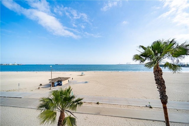 view of water feature with a beach view