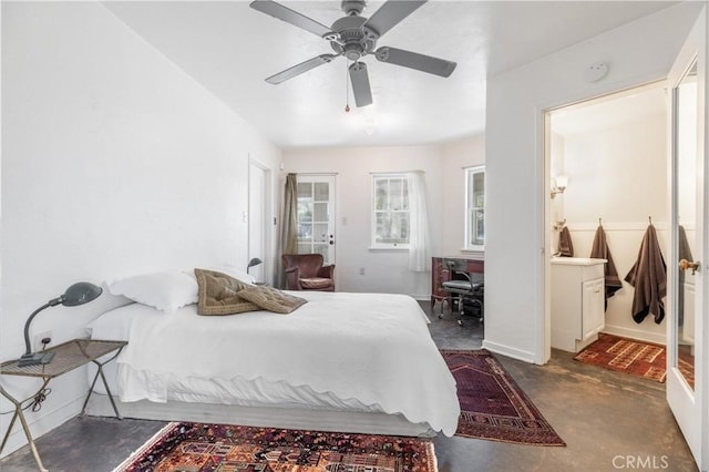 bedroom featuring ceiling fan