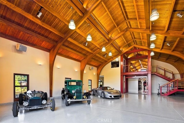 garage with wooden ceiling