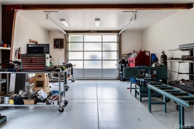 garage featuring a workshop area