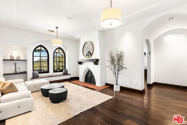 living room with hardwood / wood-style flooring