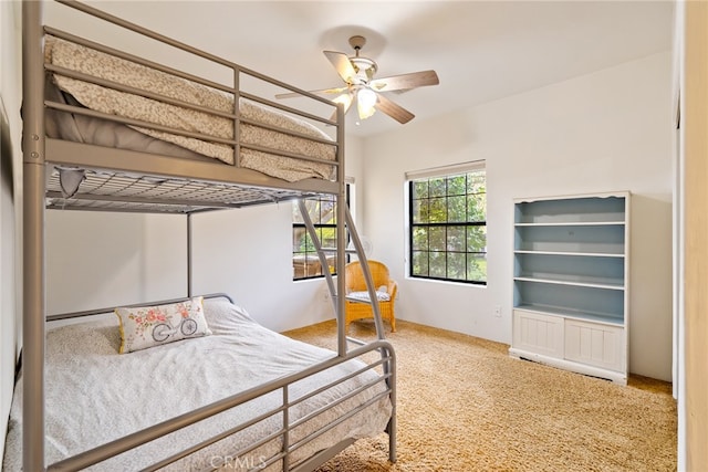 bedroom featuring carpet flooring and ceiling fan