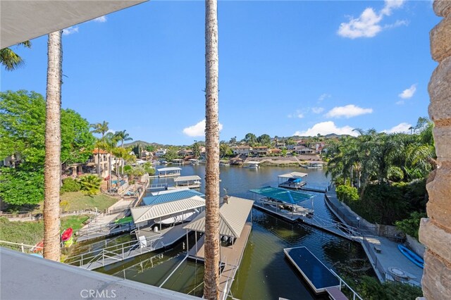 dock area with a water view