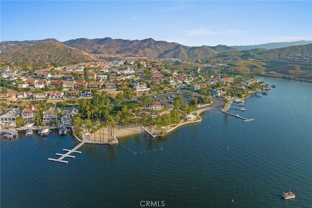 bird's eye view featuring a water and mountain view